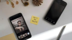 Phone showing a Day in My Life Reel beside caption sticky notes.